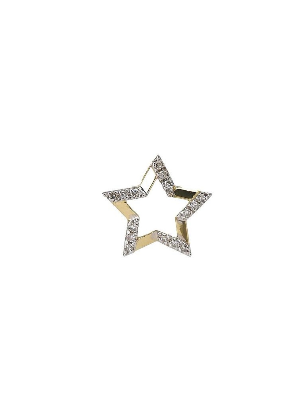 14K Real Solid Yellow Gold Petite Star Natural Diamond Pendant 0.05ctw 10mm